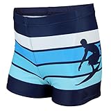 Aquarti Jungen Badehose Gestreift mit Motiven, Farbe: Dunkelblau/Blau, Größe: 146