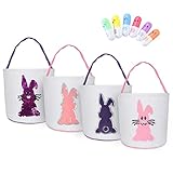 3 Stück Osterhasen Tüten Ostern Geschenktüte Osterhase Ohrenkorb Jute Baumwolle Tuch Tragetasche für Eier Jagd (4 Pack A)