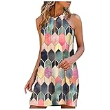 Damen Ärmellos Kleider Minikleider Einfarbig A Linie Sommerkleid Elegant Strandkleid High Waist Kleid Partykleid Sommer Modisch Kleider Freizeitkleider Rundhals Ä