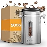 coffeechilla® Edelstahl Kaffeedose Luftdicht für 500g Bohnen inkl. Messlöffel I 100% Kaffee-Geschmack Dank CO2-Ventil für besonders kräftiges Aroma | Kaffeebohnen B