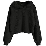 Hirolan Teddy-Fleece Kapuzenpullover Damen Pullover Langarm Lose Winter Hoodie Warm Oversize Sweatshirt Tops Mit Kapuze Hoodie Sweatshirt Kontrastfarbe W