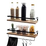 TANNDESIGN - 2 x Wandregal Industrial Design Holz & Metall - Küchenregal 43 x 14 x 7 cm lang mit Handtuchhalter - Rustikales Schweberegal für Küche, Wohnzimmer & Büro - Wand-Regal Holzregal mit Hak