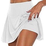 YILEEGOO Damen Mini-Tennisrock, Stretch, Taille, ausgestellt, leger, plissierter Rock, weiß, 44