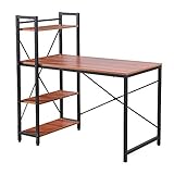Radelldar Schreibtisch mit Regal Stauraum Computertisch PC Tisch Laptop Tisch Arbeitstisch Bürotisch Holz Metall für Home Office 114 x 65 x 114 cm (Walnut)