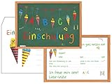 ArtUp.de 15 Einladungskarten zur Einschulung mit passenden Umschlägen im Set - DIN A6 Einladungen Schulanfang Schulbeginn 1. Schultag - mit Zuckertüte Schultüte und T