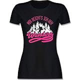 Hobby Outfit - Mir reicht's ich GEH wandern - mit Bergen - weiß/Fuchsia - XL - Schwarz - t-Shirt mit Spruch - L191 - Tailliertes Tshirt für Damen und Frauen T-S