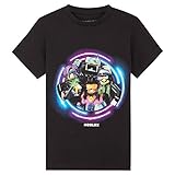 Roblox Tshirt Jungen, 100% Baumwolle T Shirt Schwarz Für Kinder Und Teens mit Neon Design, Mädchen Und Jungen T Shirts 4-14 Jahre, Gaming Geschenke (Schwarz, 6-7 Jahre)