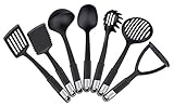 FACKELMANN Küchenhelfer-Set Sense, Kochbesteck aus hochwertigem Kunststoff mit langlebigem und rutschfestem Soft-Touch-Griff, (Farbe: Schwarz/Silber), Menge: 1 x 7er S