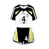 Tomwell Haikyuu Tshirt und Hosen Damen Teenager Mädchen Karasuno High School Volleyball Jersey Shirt und Shorts Sets Anime 3D Druck Sommer Crop Tops Bauchfrei Oberteile Gelb D M