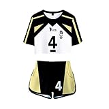 Tomwell Haikyuu Tshirt und Hosen Damen Teenager Mädchen Karasuno High School Volleyball Jersey Shirt und Shorts Sets Anime 3D Druck Sommer Crop Tops Bauchfrei Oberteile Gelb D M