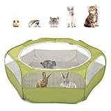 Pawaboo Kleintiere Freigehege, Wasserdicht Faltbar Kaninchen Freilaufgehege für Hasen Hühner Kätzchen Welpen Kaninchen Hamster, Visuell Laufstall mit Netz Reißverschluss und Nylonboden - Grü