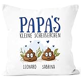 MoonWorks® Kissen-Bezug personalisiert Papa's kleine Scheißerchen bis zu 4 anpassbare Namen Kackhaufen Geschenk Vatertag 2 Kinder weiß 40cm x 40