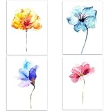 4 Stück Poster Blumen in vier Farben Lebhafter und energischer Stil, A4 (21x30cm), Ohne Bilderrahmen, Deko Wand Bild, Dekoration Wohnung modern, Zimmer Deko, Leinwandbild Kunstdruck