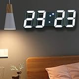 3D LED Digital Wanduhr, 22 * 9 cm Electronic Wall Clock, Dimmbar Nachtlicht Uhr Mit USB Kabel, Digitaluhr mit Datum, Temperatur, Wecker (Weißer Rahmen, Weißes Licht)