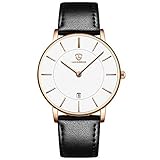 Uhren,Herren Uhr Flache Analog Quarz Datumsanzeiger Klassisch Mode Wasserdicht Armbanduhr mit Leder Armb