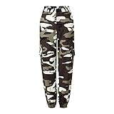 Juokeiat Damen Tarnung Trainingshose Lässige Hoher Taille Fitnesshose Leicht Atmungsaktiv Schlupfhose Übergrößen Lose Jogginghose Vintage Yogahosen Female Strandhose mit Klapp