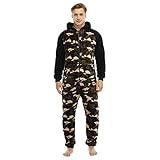 Nachtwäsche Herren Warm Fleece Overall Pyjama Langarm Einteiler Hoodies Schlafanzug Einteiler Winter Thermo Homewear Schlafoverall Jumpsuit Onesie mit Kapuze Hausanzug Jumpsuit Stramp