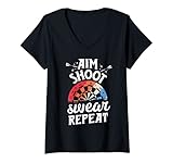 Damen Funny Dart League Dart Player Gifts Aim Shoot Swear Repeat T-Shirt mit V