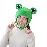 TheStriven Große Augen Frosch Kopfbedeckung, Plüsch-Froschmütze Winterschal Kappe Ohren Winter Skimütze Vollkopfbedeckung Neuheit Party Dress Up Cosplay Kostüm (Grün)