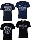 MUSTANG Herren T-Shirt 4er Pack Frontprint O-Neck Rundhalsausschnitt Kurzarm Regular Tee Shirt 100% Baumwolle Schwarz Weiß Grau Blau, Größe:M, Farbe:Farbmix (P1)