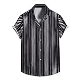 Briskorry Herren Hemd Gestreiftes Oversize Shirt Bunte Freizeithemd Kurzarm Hawaiihemd Herren Hemd Standard-fit Hawaiian Shirt Kurzarm Lässig Bedruckt Hawaiihemd Bluse T-Shirt Herren-H