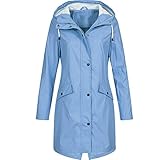 TWIOIOVE Damen Regenjacke Leicht Jacke mit Kapuze Outdoorjacke Einfarbig Regenparka Outdoor Hoodie Wasserdichter Langer Mantel Winddicht Softshelljacke Atmungsaktiv Jacke Teenag