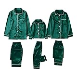 Weihnachtspyjama Familie Set Christmas Zweiteiliger Schlafanzug Langarm mit Knöpfen Satin Nachtwäsche und Lange Hosen Pyjama Set Soft Sleepwear Hausanzug für Damen Herren Junge M