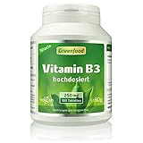 Vitamin B3 (Niacin), 250 mg, hochdosiert, 180 Tabletten, vegan – das Glücks-Vitamin, fördert die Durchblutung. OHNE künstliche Zusätze. Ohne Gentechnik