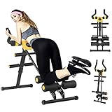 Rückentrainer & Bauchtrainer, Höhenverstellbare Profi AB Trainer, Faltbare Bauchmuskeltrainer für Zuhause, Armtrainer Beintrainer, 5-Fach verstellbar mit LCD-Monitor, Belastung bis 100kg (Gelb)