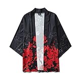 Oyhigan Kimono-Robe für Männer und Frauen mit Blumenmuster, japanischer Dreiviertel-Strickjacke mit Ärmeln, Umhang