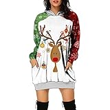 RKaixuni Damen Kawaii Hoodie Rentier Weihnachtskleider Langarm Weihnachten Kleid Weihnachtspullover Kleider Partykleid Shirtkleid Weihnachtskleids Oberteilekleid Sweatshirtk