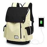 WindTook Rucksack Damen Schulrucksack Laptop Rucksack mit USB Anschluss für 15,6 Zoll Notebook, Uni Büro Freizeit Arbeit Schule, 30x17x45cm, Beig