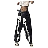 Punk Hosen Damen Low Waist: Cargo Baggy Jeans 90er Gothic Hosen, Punk Gothic Hosen, Totenkopf, Teenager MäDchen Jeans Trend Hip Hop Hosen Grunge E-Girl Kleidung Y2k Jeanshosen 90er Streetw