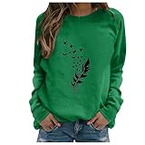IFOUNDYOU Sweatshirt Langarmshirt Damen Lang ohne Kapuze Rundhals Pullover Sweatshirt mit Print Basic Sweatshirt Leichter Herbst Winter Streetwear Sweatshirts Casual Vintage Bequem Sweatshirts Top