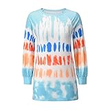 Herbst Und Winter Casual Fashion Damen Rundhals Tie-Dye Druck Langarm Pullover Pullover Lose Mittellange T-Shirt Top D