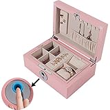 DLT 2-Schichten Massivholz Reise Schmuckschatullen Organizer W/Fingerabdruck Entsperren, Einbauschränke Hängekarton, Schmuck-Kollektion Fall for Frauen Mädchen (Farbe : Pale Pink)