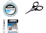 Vorfach Set 1 x Stahlvorfach 15kg, 10m ummantelt, 20 Quetschhülsen, 10 Karabiner mit Wirbel & gratis Angelschere + Petri Heil! Aufkleb