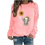 Masrin Mask Damen Sweatshirt Casual Sunflower Animal Print Pullover O-Ausschnitt Langarm Patchwork T-Shirt Sweater Tops Bluse(XXXL,Rosa)