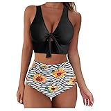 TYTUOO Modische Bikinis-Sets für Frauen, Bandeau, gepolsterter Push-Up-Badeanzug, Bademode, Strandmode, Bikini-Set, zweiteilig, Bindeknoten, Sommer-Badeanzug für Damen, A-schwarz, M