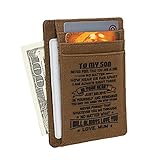 1 Stück Gravierte Leder Vordere Tasche Wallet Mann RFID Brieftasche Tragbare Karten Halter Organizer Minimalismus Dünne Brieftasche Geschenk Für Mann (Mama Bis Sohn)