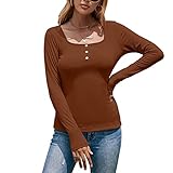 Herbst Und Winter Casual Fashion Damen Square Neck Langarm DüNnes DREI-Knopf-Dekoratives T-Shirt Hemd Einfarbig Pit Strip Bottoming T-Shirt Eng Anliegendes Pullover Top D