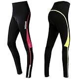 N+A d.Stil Damen Lange Radhose Elastische Fahrradhose mit 3D Sitzpolster Atmungsaktiv Tights Radlerhose S-XL (Rot, M)