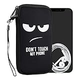 kwmobile Handytasche für Smartphones L - 6,5' - Neopren Handy Tasche Hülle Cover Case Schutzhülle - Don't Touch My Phone Weiß Schwarz - 16,5 x 8,9 cm Innenmaß