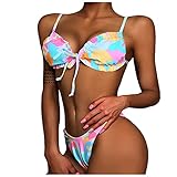 Bluecoolly Damen Bikini-Set,Mode bunt bedruckter Strand Bikini Plissee Split Badeanzug Sexy Badeanzug Dreieck, breites Unterbrustband, Bedruckter Badeanzug