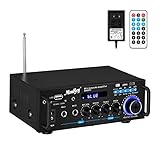 Wireless Amplifier Verstärker Moukey Leistungsverstärker Audio HiFi Verstärker Desktop Vollverstärker mit LED Anzeige FM-Radio MP3/USB/SD-Lesegeräten Mikrofoneingang für Heimkino Handy TV DVD-MAMP3