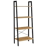 VASAGLE Standregal, Bücherregal, 4 Ebenen Leiterregal, stabiles Metallgestell, einfache Montage, für Wohnzimmer, Schlafzimmer, Küche, honigbraun-schwarz LLS044B05