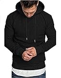 Freenfitmall Herren Frühling Herbst Casual Hoodie Sport Kordelzug Sweatshirt Hooded Plaid Jacquard Pullover Hoodies, Schwarz , XXL