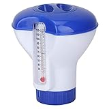 Goshyda Chemikalienspender für Schwimmbäder, schwimmender Chemikalien-Chlorspender für Schwimmbäder mit Thermometer, geeignet für 1,5-Zoll-Chlortab