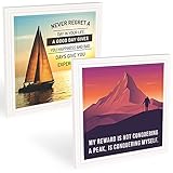 Ermutigungs-Kunstdrucke, Geschenk inklusive 2 Keramiktafeln mit inspirierenden Sprüchen, positiven Zitaten, Bilderrahmen, 17,8 x 17,8 cm Tisch- oder W