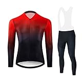 Smisan Atmungsaktiv Herren Radtrikot Set Langarm,Fahrradtrikot Herren Atmungsaktiv Schnell Trockend Und Hochelastischer Lange Radsport-Hosen Mit 9D Gel Sitzpolster Für Fahrrad Renn-I 2XL